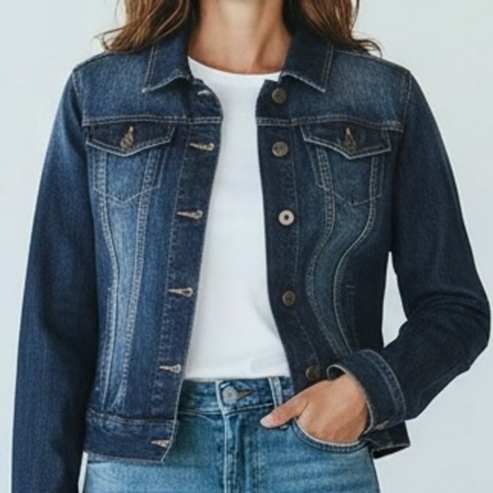Mudd Denim Jacket Dark Wash Button Front Classic Fit Juniors Size L Classic Warm
